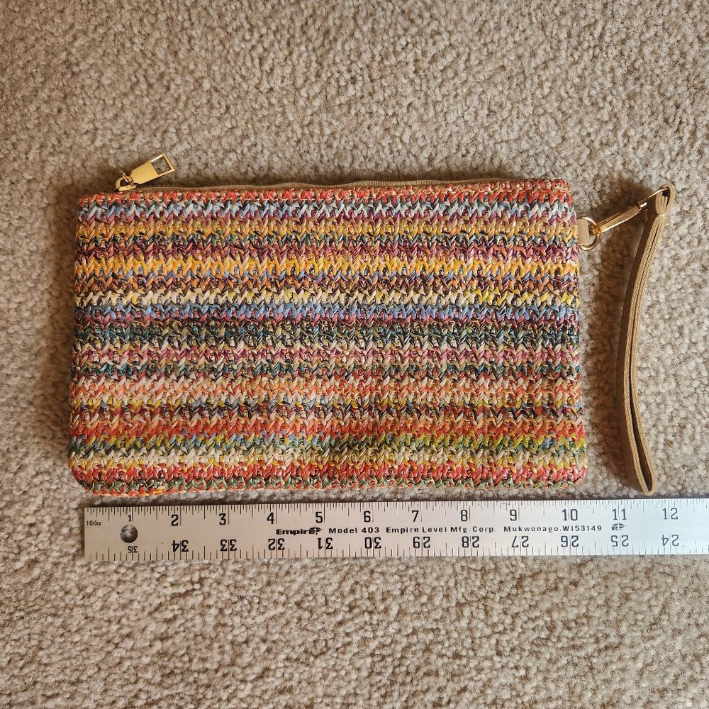 NWOT Striped Straw Clutch bag
